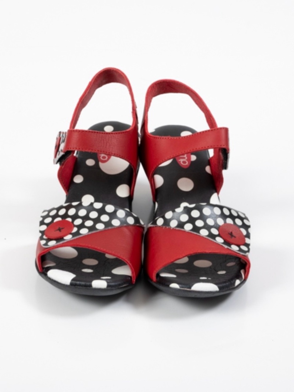 Red Polka Dot Slingback Sandals with Buckle Accent